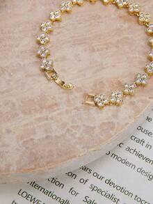 Enchnt Delicate Floral Crystal Bracelet - Adds Sparkling Charm To Your Outfits - Gold - View 3