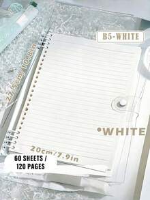 1PC/360page- B5 Clear Soft Leather BulkNotebook, With Perforated Pages,B5 Loose-LeafNotebook With Thick Coil , Light Green Light Blue Milky White,Smooth Writing Paper Binder - Velvet TexturedCover,School Supplies,Back To School - multicolor - View 12