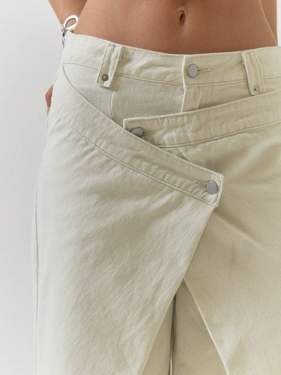 Jeans de pierna barril con detalle envolvente de denim crema casual fiesta invierno para mujeres pantalones inferiores crema blanco para mujeres