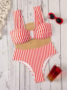 Swim Mod Springbreak 女款夏季新款隨機印花多色V領雙肩帶甜美花卉圖案度假比基尼套裝 - 彩色 - 查看 5