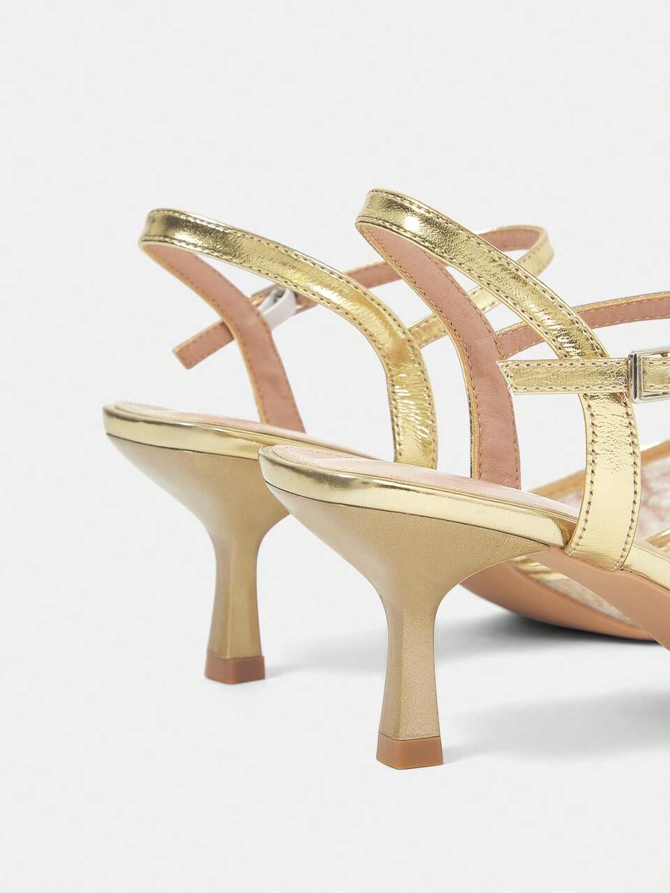 CUCCOO HITCHD Women Shoes Gold And White Embroidered Mesh Pointed Kitten Heels, Empty Strap Elegant Bridesmaid Banquet Shoes Fall Shoes