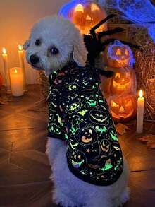 PETSIN 1pc Halloween Bat & Pumpkin Glow-In-The-Dark Hooded Sweatshirt - Multicolor - View 1
