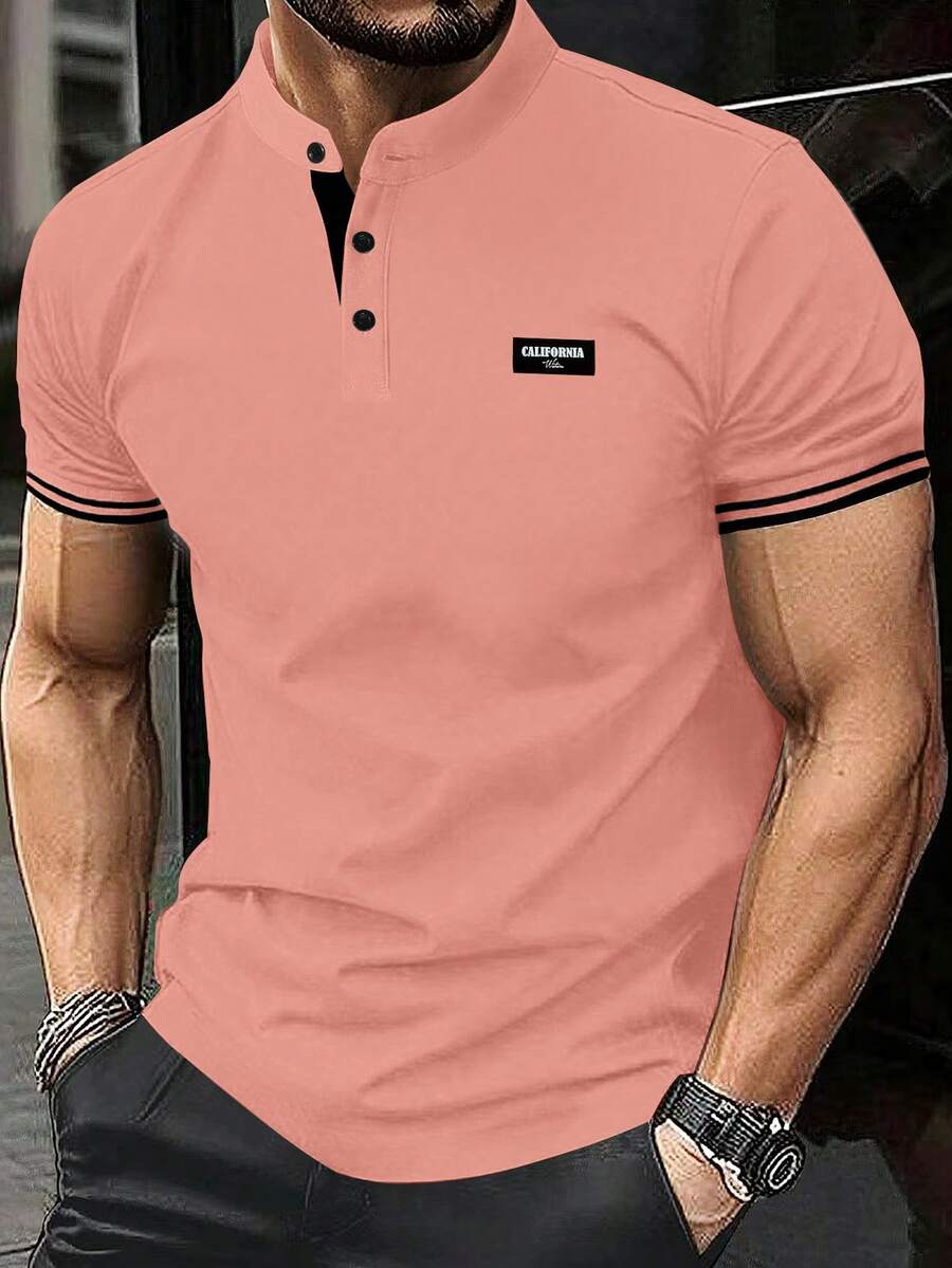 Manfinity Homme 男士休閒短袖 Polo 衫,夏季 - 粉色 - 查看 1