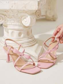 CUCCOO CHICEST Pink Thin Heel Square Toe Bow With Women's High Heels Summer - Pink - View 4