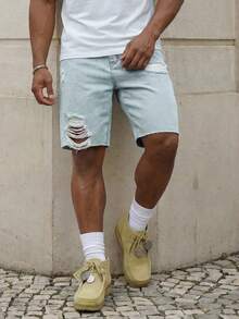 Manfinity EZcore Men's Summer Plus Size Slim Fit Denim Shorts - Light Wash - View 5