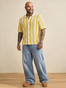 EASEVO Cárdigan casual versátil de uso diario con bloques de color a rayas para hombre de talla grande - Amarillo - Ver 2