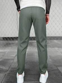 Manfinity Homme Men's Casual Drawstring Waist Solid Color Pants - Dark Green - View 2