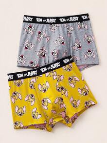 TOM & JERRY X SHEIN Men's Letter & Cartoon Pattern Comfortable Boxer Briefs - Brown - View 1