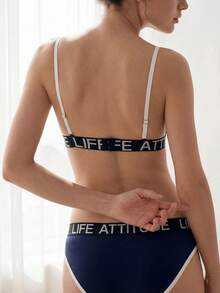 Liftille 1件女款字母印花舒適內衣 - 藍色 - 查看 2