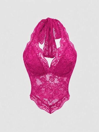 Fairycore Top de tirantes halter sexy de encaje sin espalda para mujer
