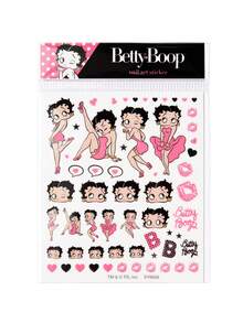 Betty Boop x SHEIN 復古卡通女孩貼紙組，Betty 風格美甲貼紙，適用於剪貼簿與 DIY 文具，粉色與黑色設計 - 彩色 - 查看 4