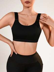 Easithlete Easithlete Women's High-Impact One-Piece Sports Bra With Adjustable Shoulder Straps And Back Hook Closure For Running Gym Workout Fitness Athleisure All Black - Black - View 3