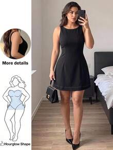 Hourglow Plus Size Sleeveless Backless Casual Vacation Dress Formal Black And White Summer - Black - View 1