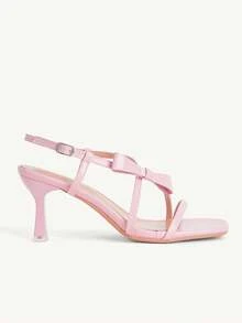 CUCCOO CHICEST Pink Thin Heel Square Toe Bow With Women's High Heels Summer - Pink - View 9