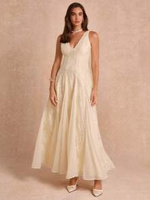 Enchnt Premium Pre-Fall Romantic Women's Elegant Apricot Tencel Embroidered Exquisite Slimming Dress,Birthday Dress,Festival Outfits,Casual Dress - Apricot - View 4