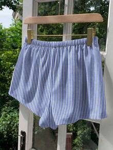 SHEIN LUNE 休閒簡約條紋女款短褲，適合夏季穿著 - 彩色 - 查看 8
