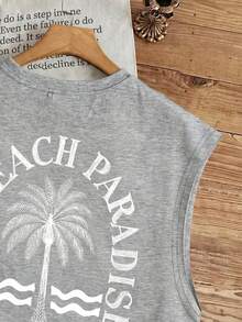 Manfinity Joysei Men's Letter & Palm Tree Pattern Casual Daily Wear Top - Light Grey - View 3