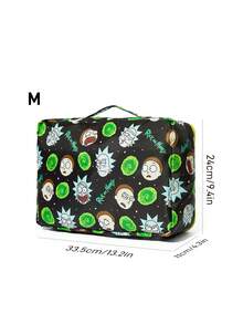 Rick and Morty X SHEIN 科幻動畫系列主題聚酯纖維旅行收納套裝，5件式網格頂蓋收納袋（衣物/鞋子/洗衣款），可單件購買或整套購買 - 黑綠 - 查看 6