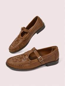 CUCCOO DOLLMOD Women's Shoes, Flats Mary Jane, Brown, Suitable For Daily Commuting Outdoor Parties, Parties And Other Scenes British Style Retro Style Elegant Style - Camel - View 3