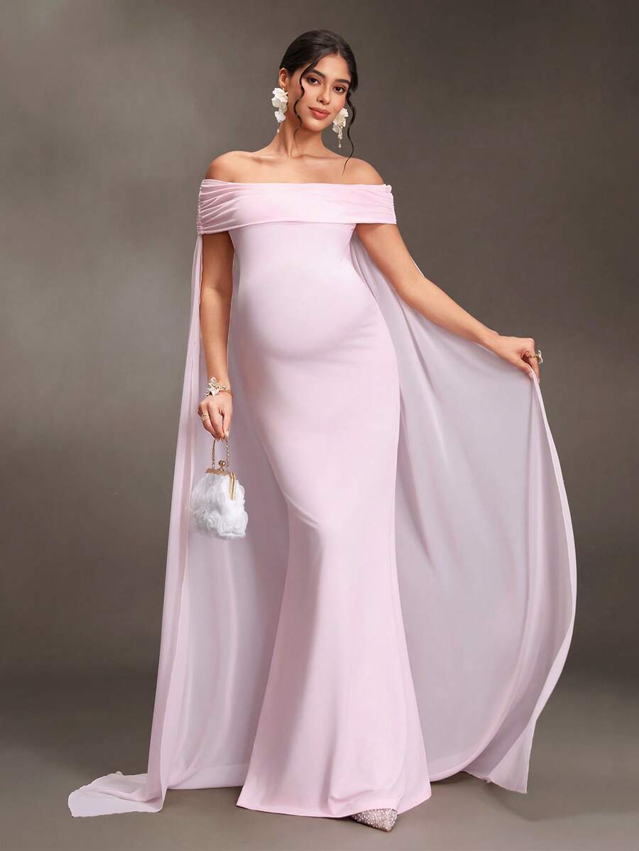 Cheriluna Maternity 孕婦露肩純色時尚攝影禮服 - 粉色 - 查看 1