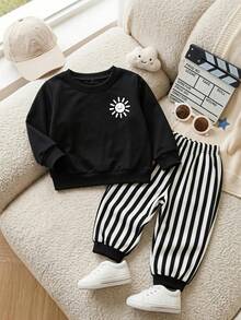 SHEIN Playful Pals 2pcs/Set Baby Boy Sweatshirt And Matching Sweatpants Autumn Outfit Comfortable Matching Family St - Multicolor - View 3