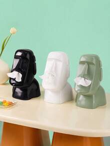 Zazumi 1PC Creative Easter Island Moai Statue Tissue Box Holder, Premium Waterproof Resin With Smooth Glossy & Speckled Matte Finish, Exquisite 3D Stone Head Sculpture Design, Multi-Functional Facial Tissue Dispenser Napkin Storage Organizer - Multicolor - View 4