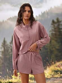 Exploreva Exploreva Women's Jacket & Shorts Sports Set,Climb Outfit - Coral Pink - View 3