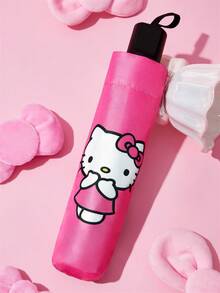 HELLO KITTY AND FRIENDS | SHEIN Cute White Cat With Pink Bow Print 3-Fold Umbrella, Sun Protection & Rainproof Dual-Use Parasol, Compact Portable For Travel & Daily Use - Pink - View 4