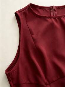 SHEIN 女款春夏新款淡黃色收腰無袖休閒短洋裝，適合度假、節慶、日常與優雅派對 - 酒紅色 - 查看 5