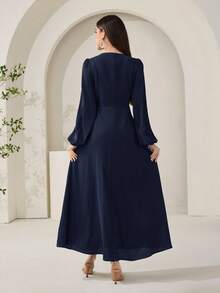 Veilorie New Luxury Elegant Heavy Embellished Rhinestone Exquisite Waist-Cinched Pleated Party Dress - Navy Blue - View 8