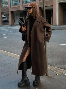Livesso Tall Women's Lapel Long Loose Straight Leg Casual Overcoat Fall - Brown - View 7