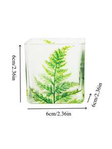 Haus Hana 1Pc/2Pcs Square Glass Tealight Holder, Clear 6cm Glass Embedded With Printed Nordic Green Leaf Pattern, Container For Candle Light Diffusion, Tabletop Ornament For Dinner Arrangement And Romantic Event Decor - multicolor - View 15