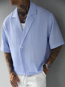 SLATEMANN Men's Striped Casual Versatile Daily Wear Shirt - Blue - View 4