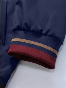 Manfinity Homme Men's Solid Color Long Sleeve Zip-Up Jacket - Navy Blue - View 4