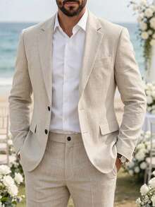 Manfinity Mode Men's Casual Versatile Jacket & Pants Suit Set - Apricot - View 5
