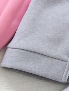 Elladie kids 女童秋冬時尚拼色拼接連帽拉鍊運動衫與戶外休閒錐形長褲兩件套 - 彩色 - 查看 7