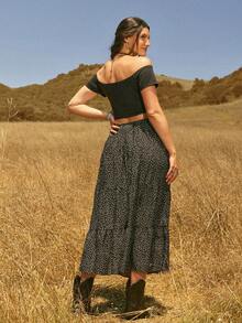 Freevana Damen Große Größen Langer Schwarz & Weiß Polka Dot Mehrschichtiger Kuchenrock A-Linie Locker Elegant Lässig Romantisch Frühling Sommer Frühherbst Oberbekleidung - Schwarz und Weiss - Übersicht 10