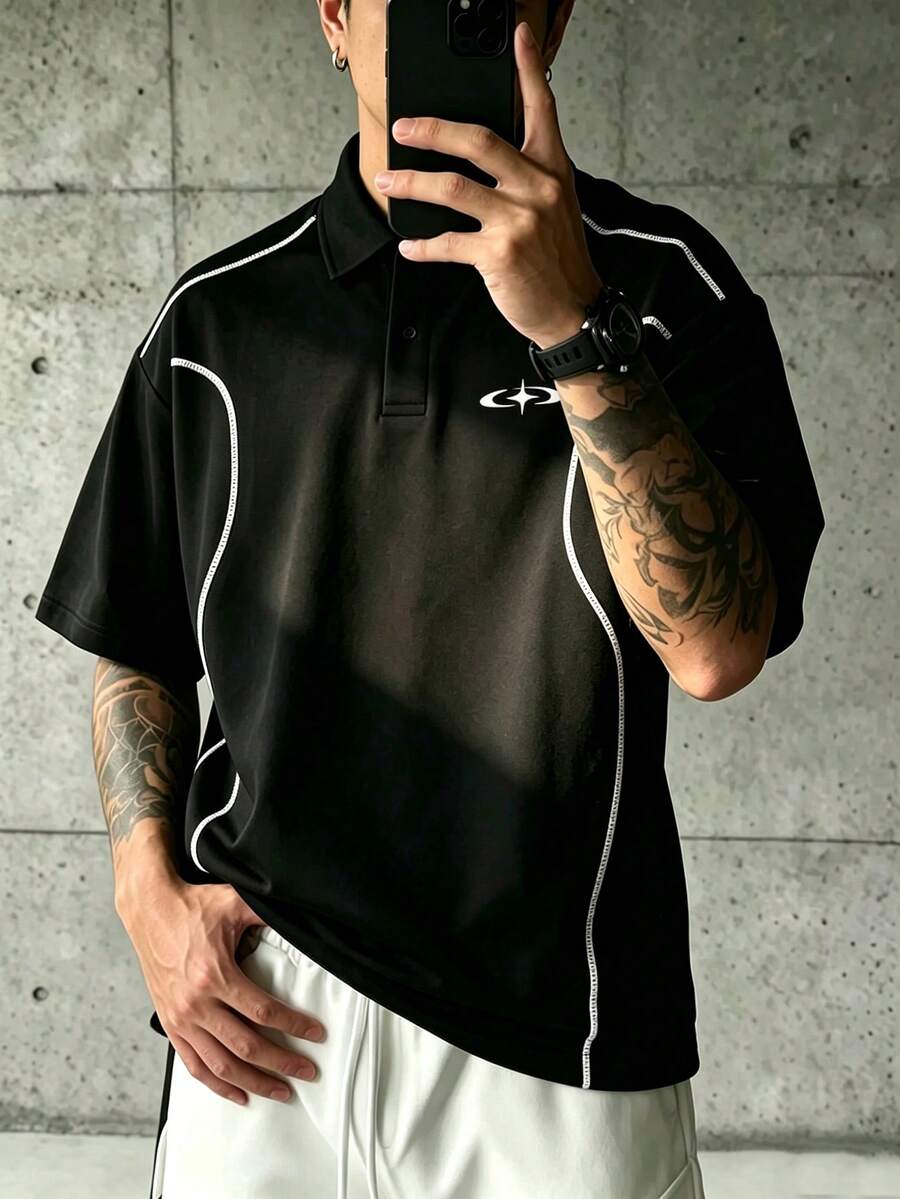 Sport MetroGents Kaos Polo Olahraga Lengan Pendek Pria dengan Trim Kontras - Hitam - View 1