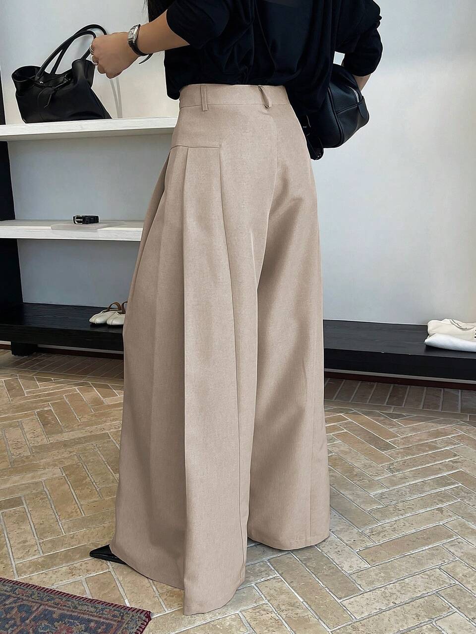 Autumn New Casual High Waist Loose Pleated Solid Color Wide Leg Women's Dress Pants