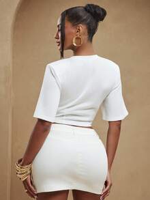 NYA SZN Damen Casual Crop Top mit Palmen-Muster, Rundhalsausschnitt und kurzen Ärmeln - Verschiedenfarbig - Übersicht 2