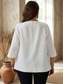 EMERY ROSE Women's Plus Size White Pullover Crew Neck Shirt Fall Fall Winter 2026 Fall Outfits Going Out Tops For Women Basic White Shirt - White - View 4