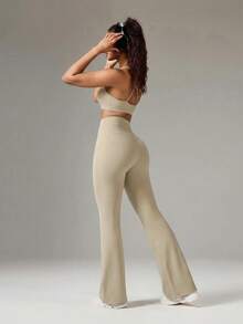 OutZeal Slim Fit High Waist Extra Long Floor Length Flare Leggings - Khaki - View 6