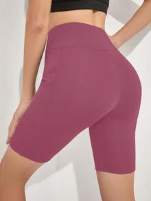 SHEIN Sports Shorts biker unicolor con bolsillo de móvil - Púrpura malva - Ver 2
