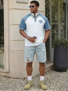 Manfinity EZcore Men's Summer Plus Size Slim Fit Denim Shorts - Light Wash - View 7