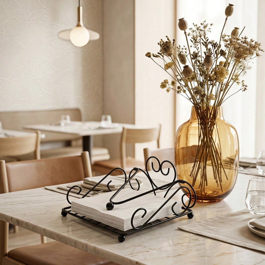 1/2pcs Black Metal Wire Napkin Holder, Creative Heart-Shaped Scroll Design Metal Tissue Holder, Tissue Storage Rack, Independent Square Napkin Dispenser, Sturdy And Rust Proof Desktop Storage Container, Suitable For Kitchen, Dining Room, Coffee Shop, Dining Room, Suitable For Home, Party, Wedding, F