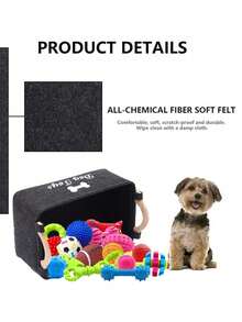 1Pc Felt Pet Toy Storage Box, Suitable For Cats And Dogs, Pet Toy Sorting Basket, Indoor Pet Snacks, Toys And Dirty Clothes Storage Basket, Simple And Practical, Help Keep The Home Clean And Orderly, Let The Toys In Order - Multicolor - View 6