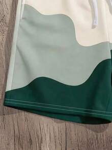 Manfinity Joysei Loose Fit Men's Color Block Print Sports Shorts, Suitable For Summer Wear - Green - View 4
