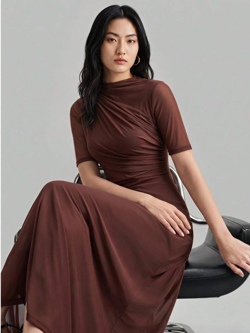 Women's Brown Comfortable Fabric Fitted Asymmetric All-Season Bohemian Style Vacation Outfits Seaside Women's Clothing Modern Urban Business Casual