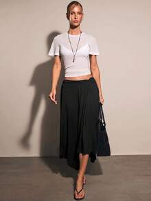 COSMINA Women's Solid Color Pleated Casual Versatile Daily Wear Skirt - Black - View 2