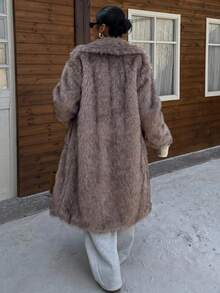 SHEIN EZwear Chaqueta de mujer de piel sintética de moda para ir al trabajo en invierno - Gris - Ver 2